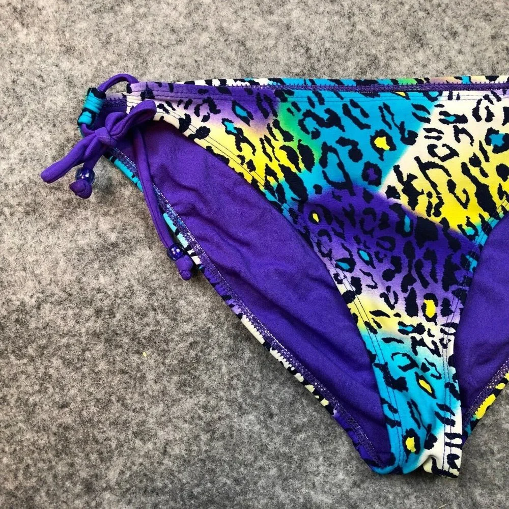 Joe Boxer Bikini Bottom XL Purple Leopard Full Coverage Bottom Side Tie Hipster